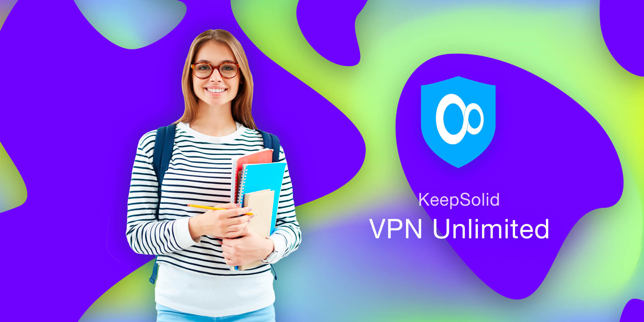 Female student smiling at camera and using VPN for college.
