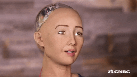 Giphy showing robot Sofia's emotions 